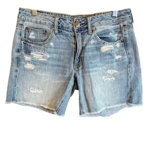 American Eagle Womens Shorts Blue Denim Boy Mini Raw Hem Distressed Light Wash 6